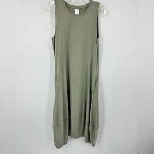 Wynne Layers Patch Pocket Bubble Hem Dress Jersey Sleeveless Olive Green Medium